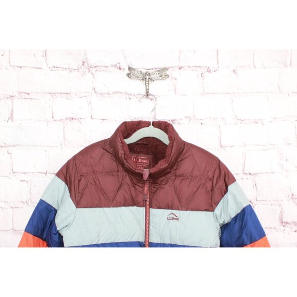 LL Bean Bean's Down Jacket Fleece Lined Colorblock Multicolor Size M 10-12 - Picture 2 of 13